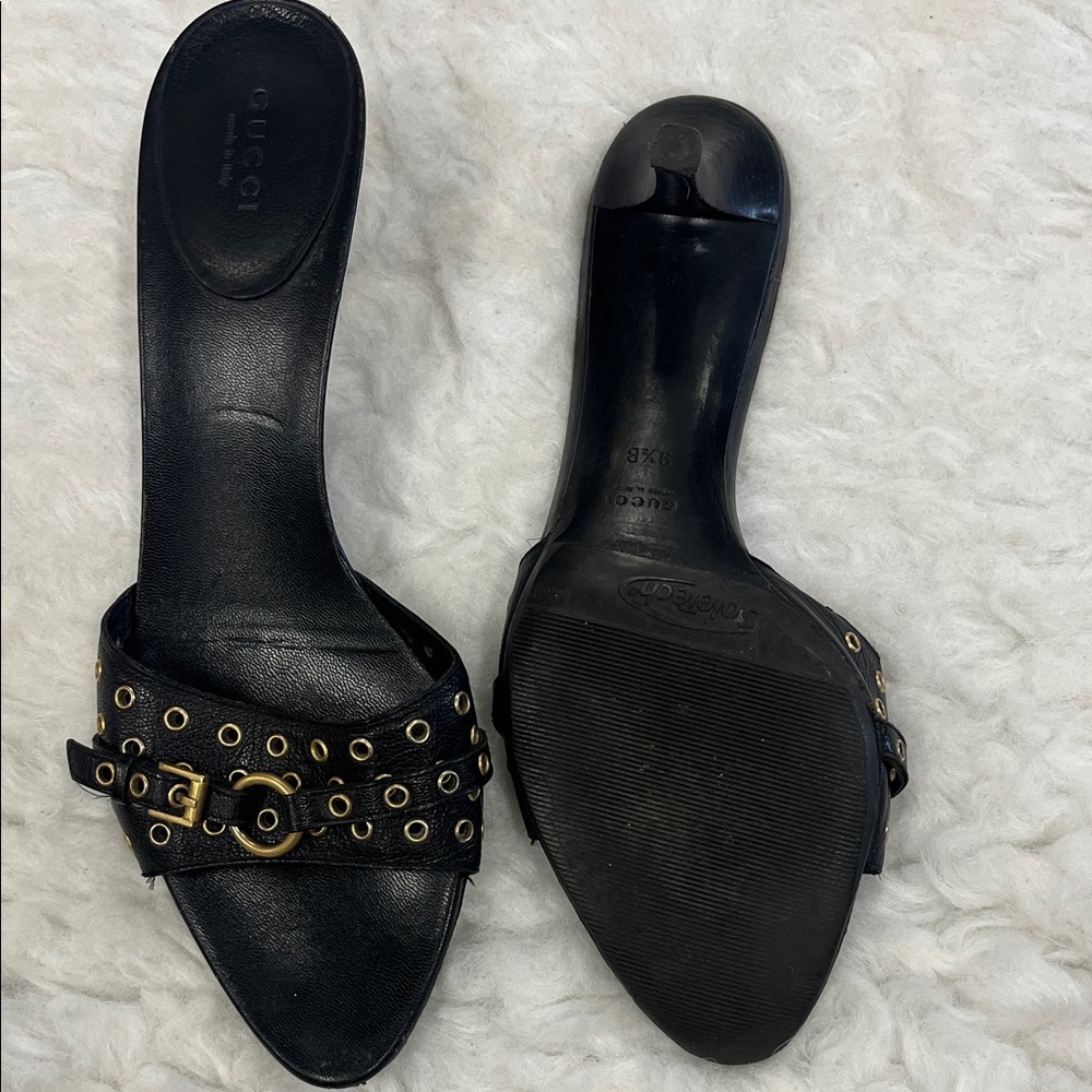 Gucci Black Leather Grommet Heels - Picture 3 of 8